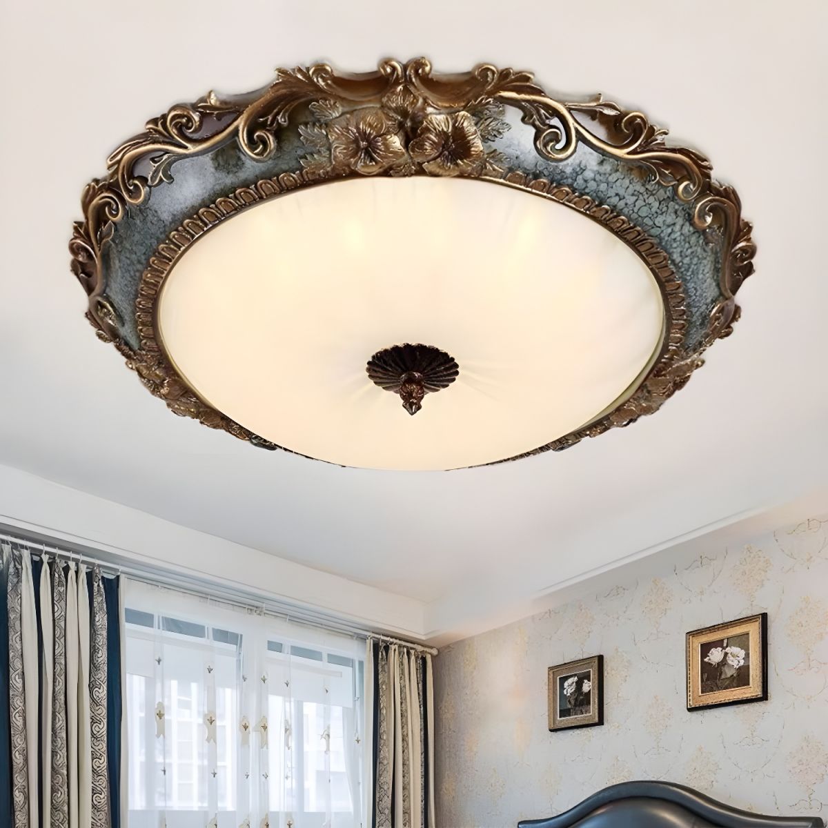Rustic Brass Flush Mount Ceiling Light