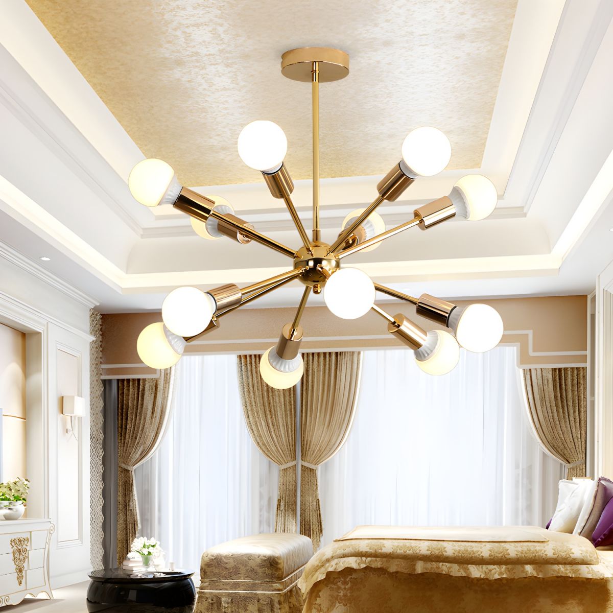 Sculpted Gold Metal Chandelier
