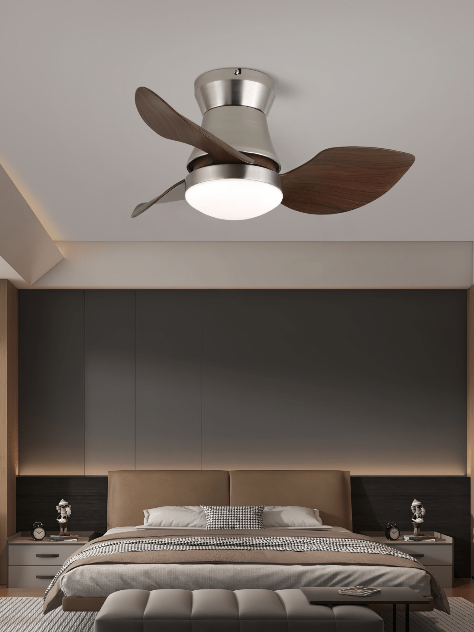 Solano Bloom Curved Walnut Ceiling Fan Light