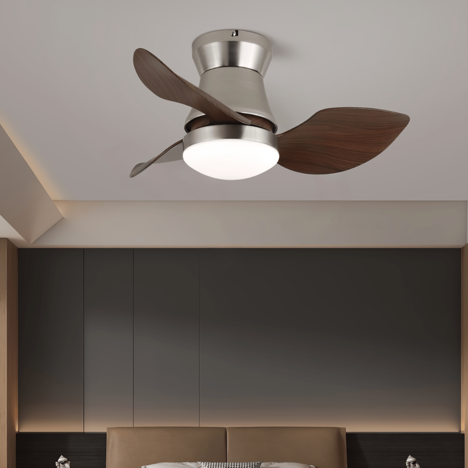 Solano Bloom Curved Walnut Ceiling Fan Light
