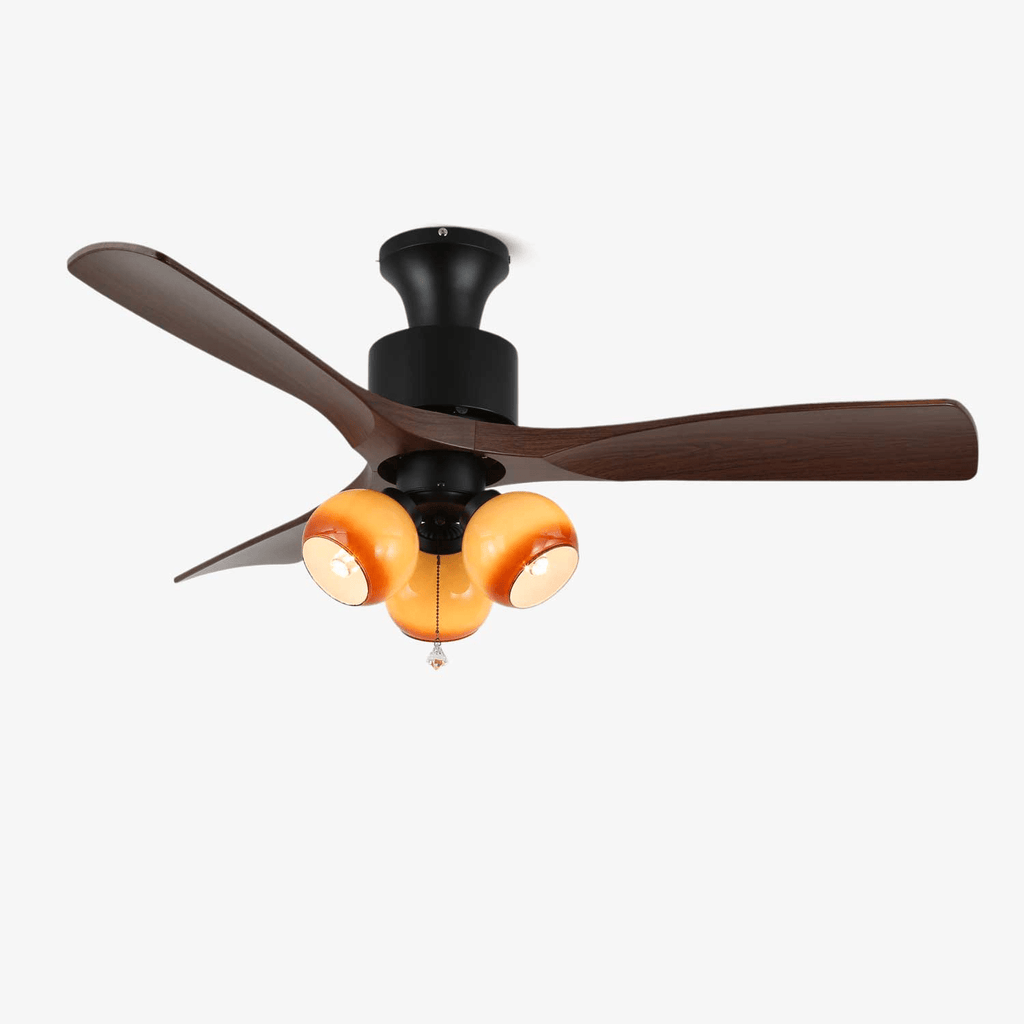 Luxury Amber Orb Wood Blade Fan Light