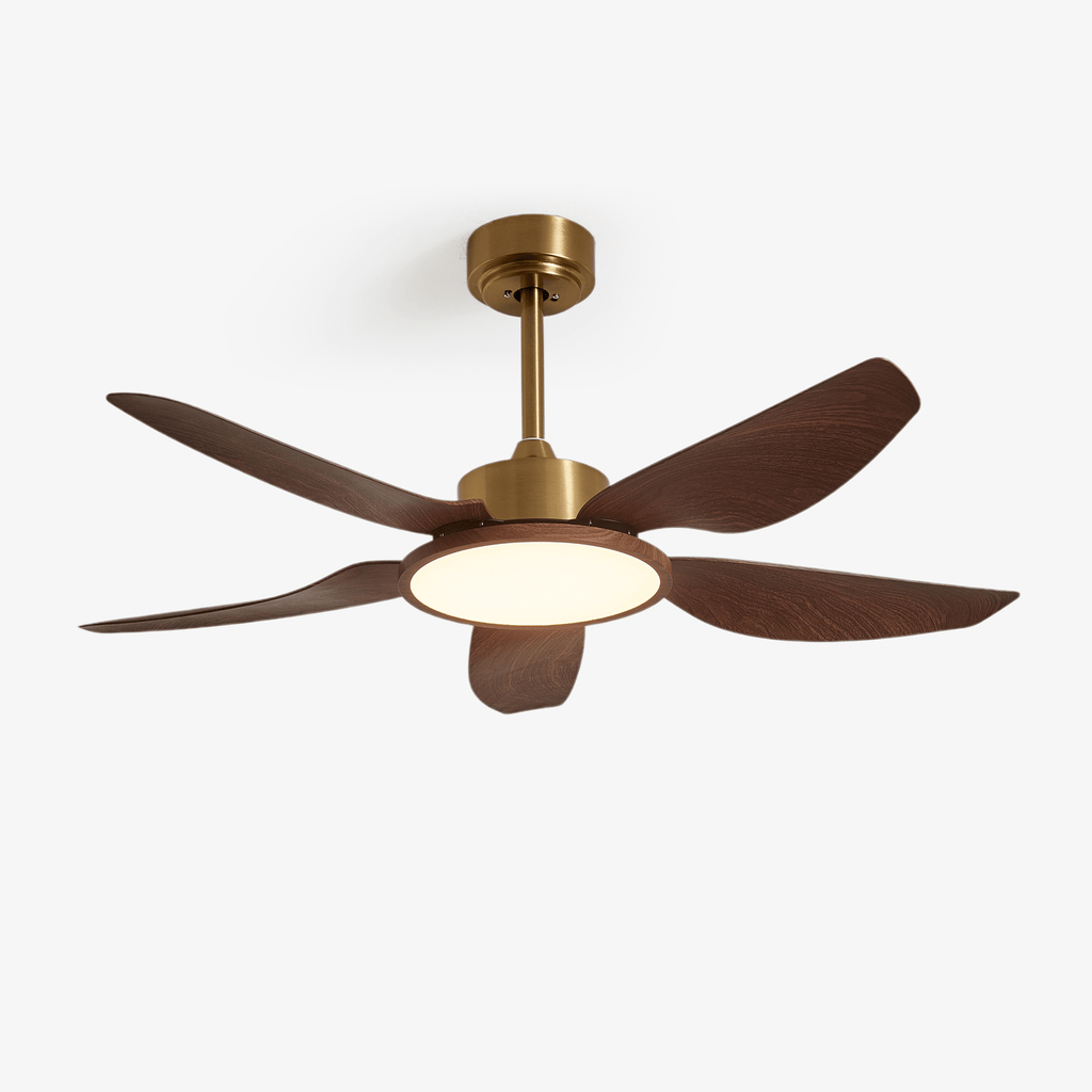 Sirocco Walnut Blade Brass Ceiling Fan Light