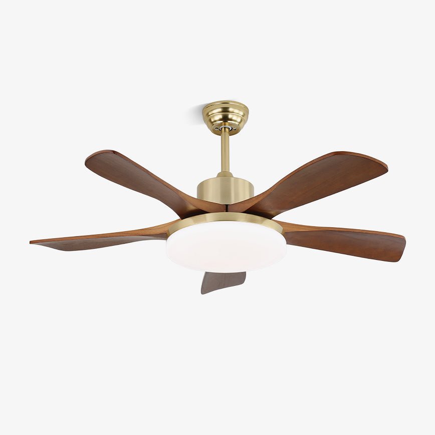 Luxury Curved Wood Brass Ceiling Fan Light