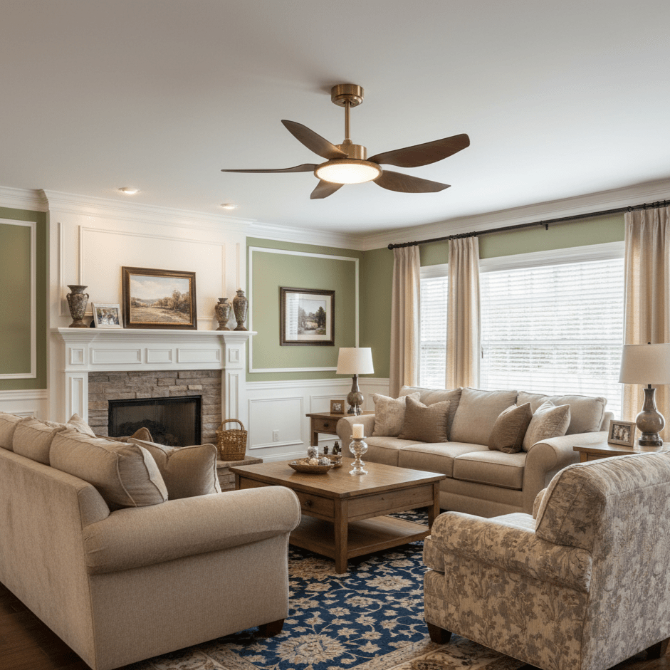 Sirocco Walnut Blade Brass Ceiling Fan Light