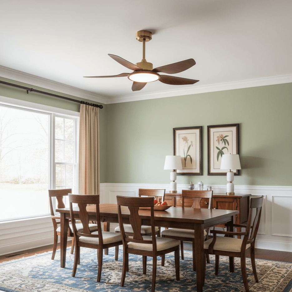 Sirocco Walnut Blade Brass Ceiling Fan Light