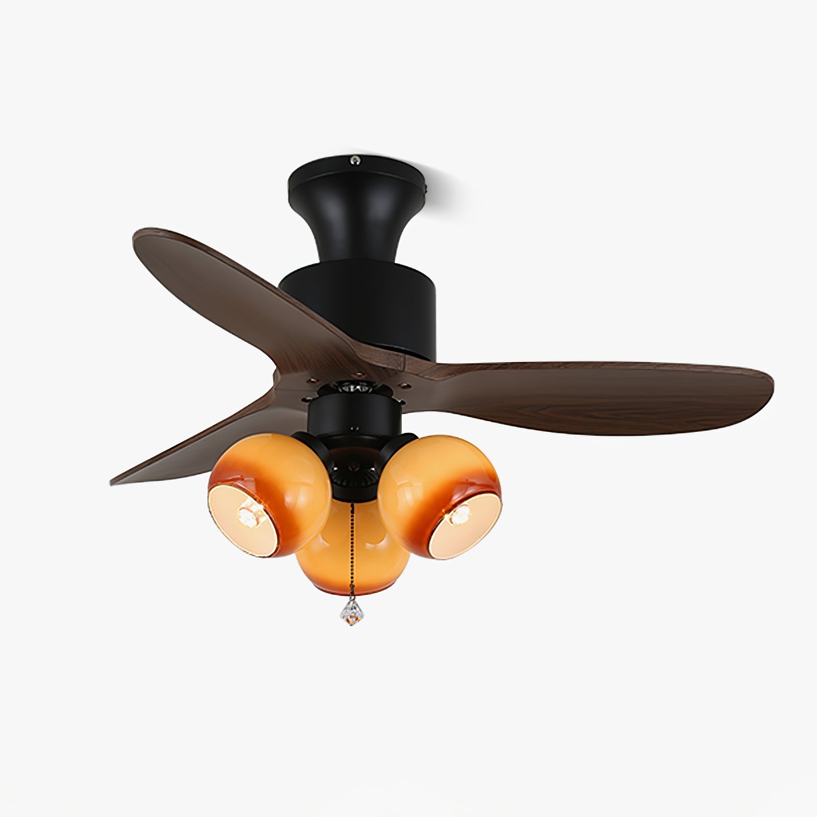 Walnut Amber Glass Fan Light Fixture