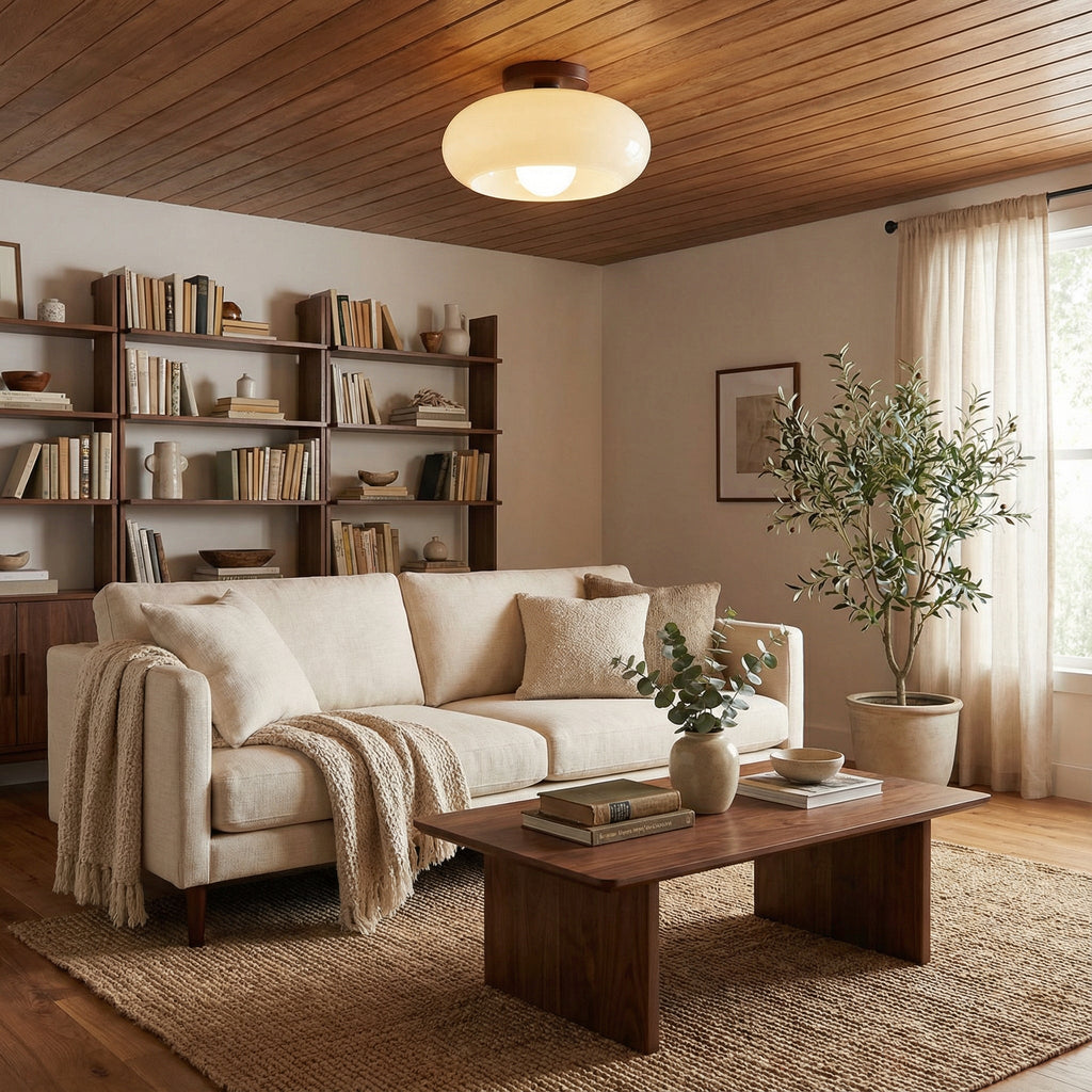 French Bauhaus Cream Ceiling Light