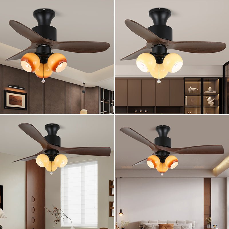 Walnut Amber Glass Fan Light Fixture