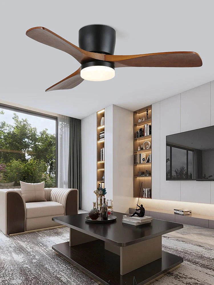 Aerodynamic Sculpted Wood Blade Ceiling Fan Light