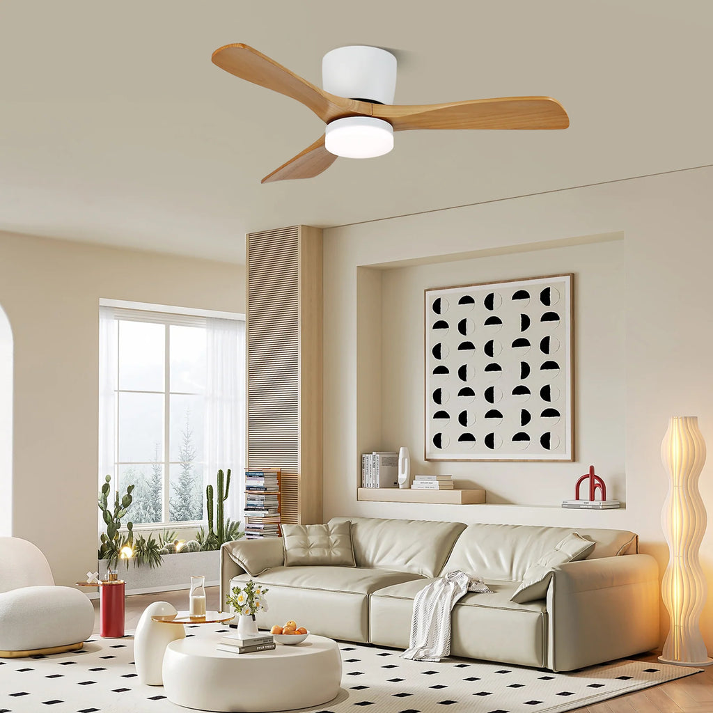 Aerodynamic Sculpted Wood Blade Ceiling Fan Light