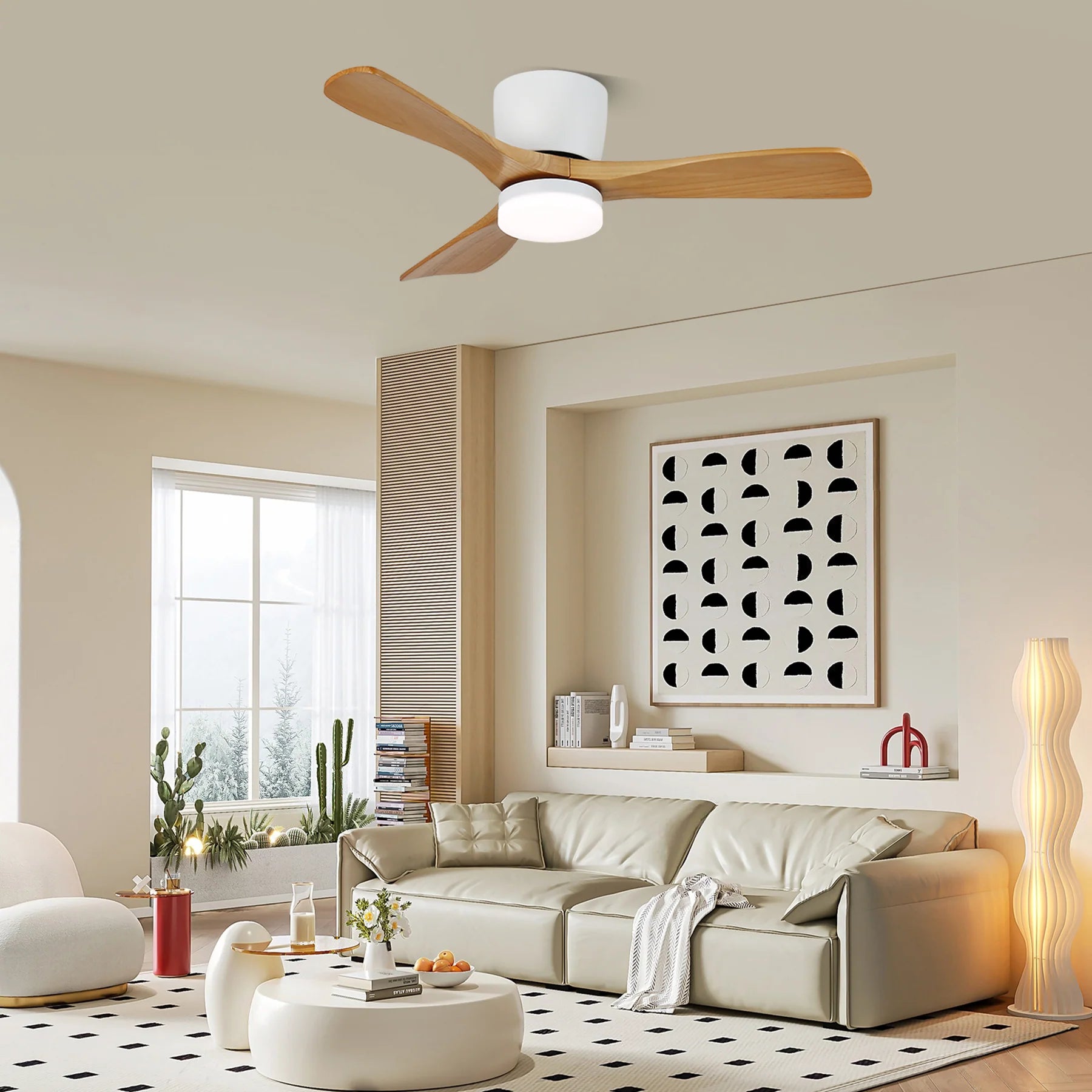 Aerodynamic Sculpted Wood Blade Ceiling Fan Light