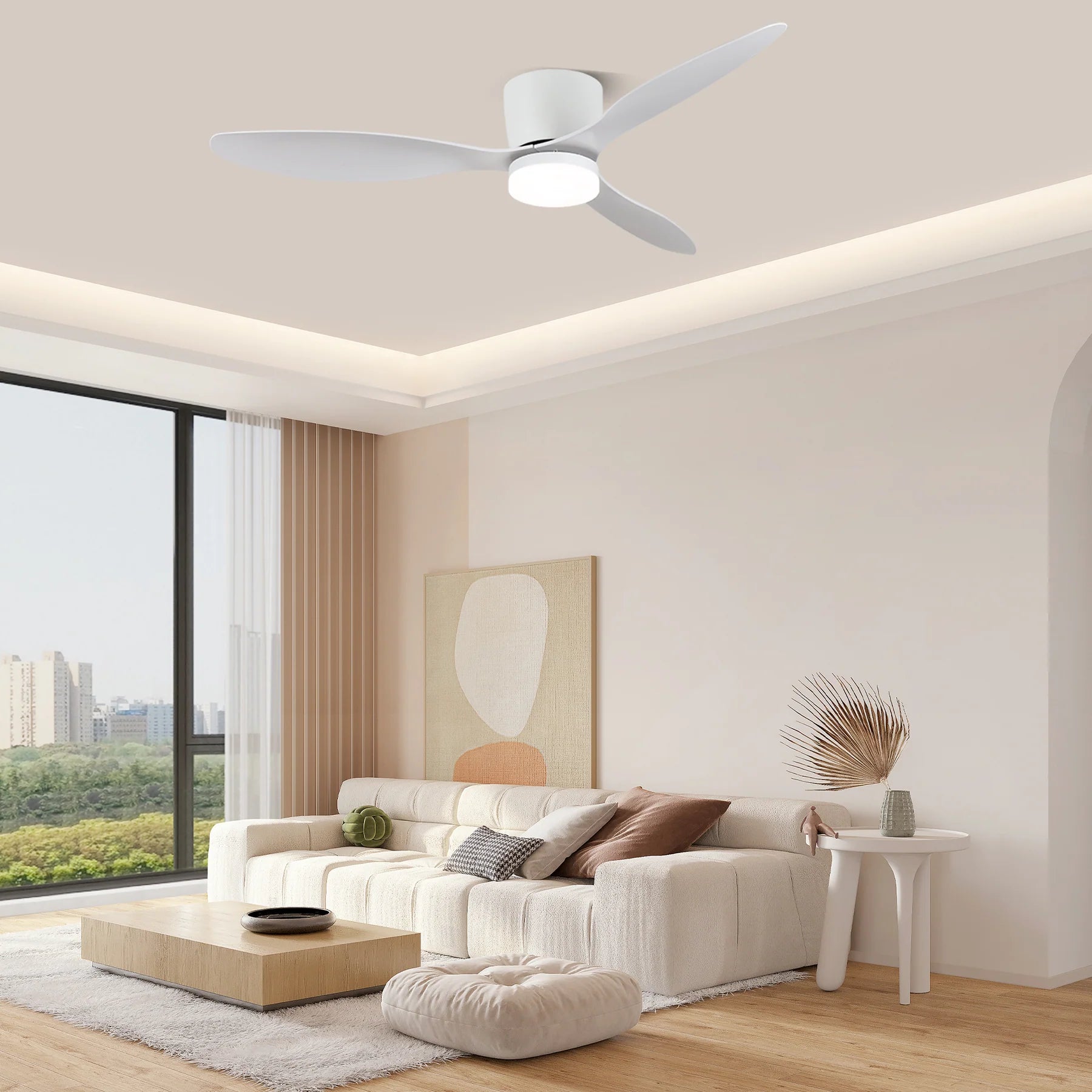 Aerodynamic Sculpted Wood Blade Ceiling Fan Light