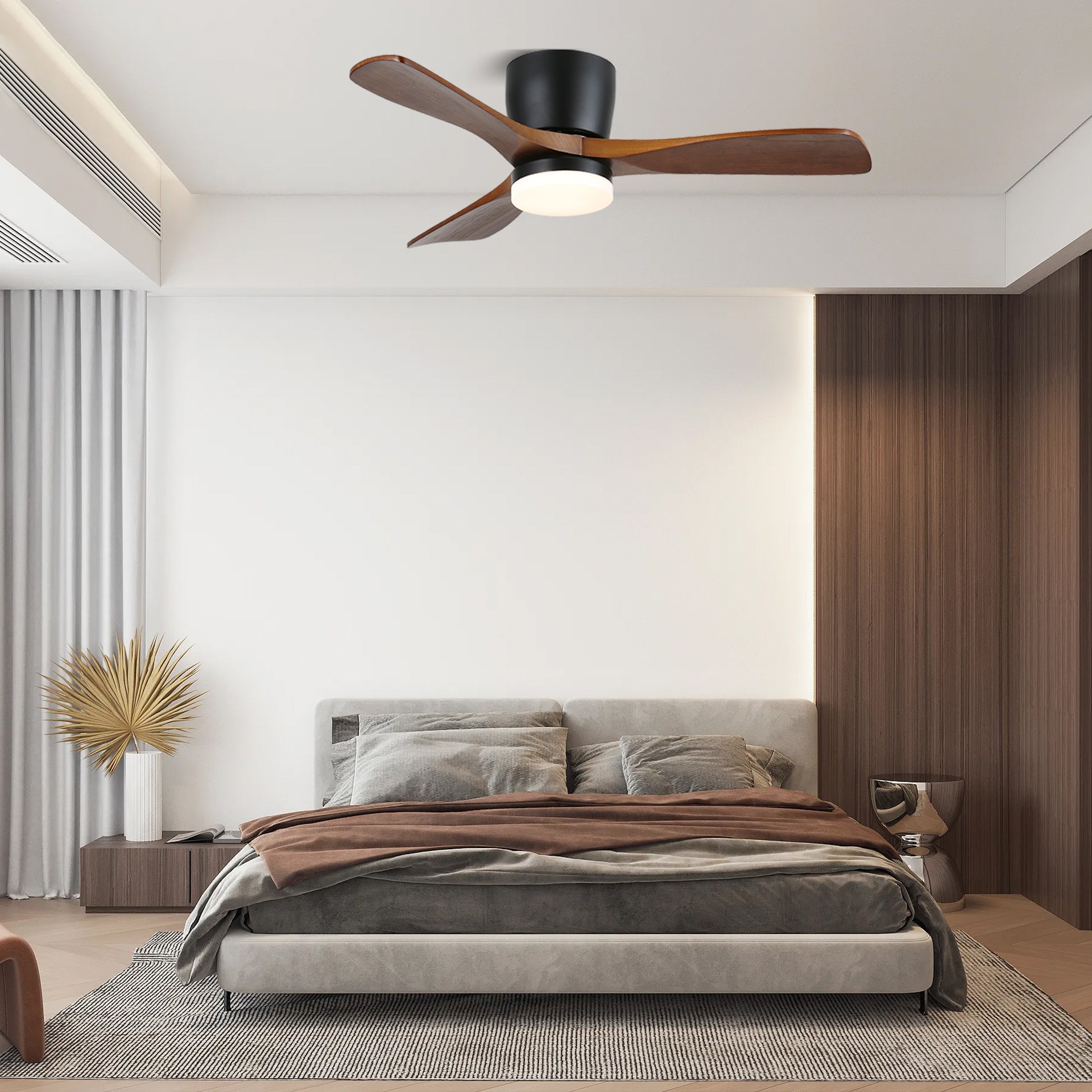 Aerodynamic Sculpted Wood Blade Ceiling Fan Light