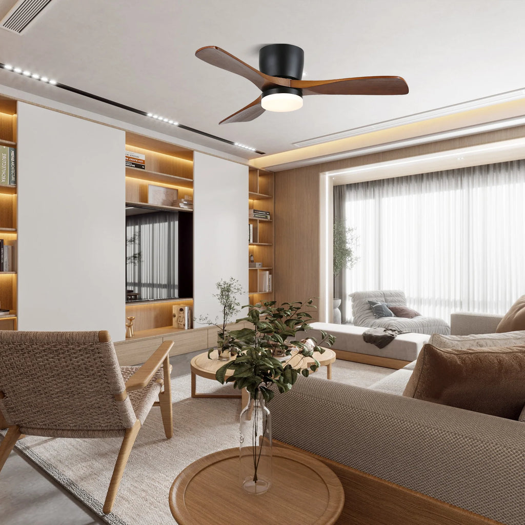 Aerodynamic Sculpted Wood Blade Ceiling Fan Light