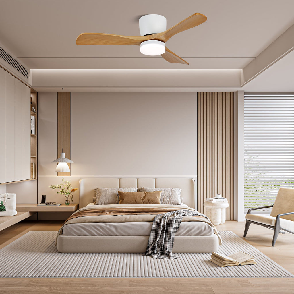 Aerodynamic Sculpted Wood Blade Ceiling Fan Light