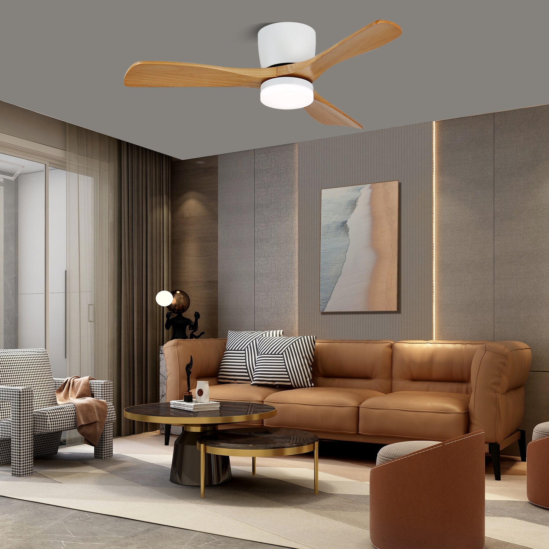 Aerodynamic Sculpted Wood Blade Ceiling Fan Light