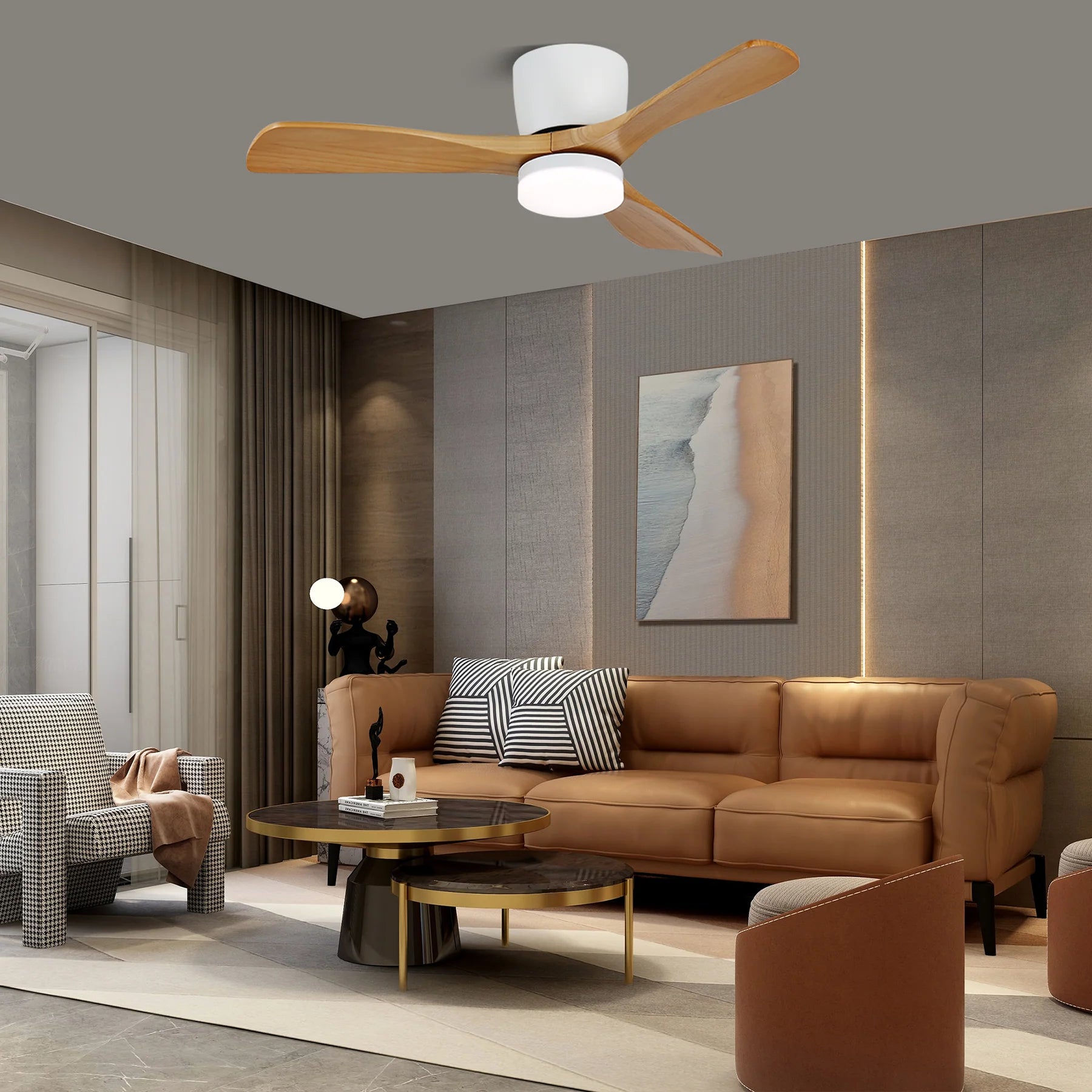 Aerodynamic Sculpted Wood Blade Ceiling Fan Light