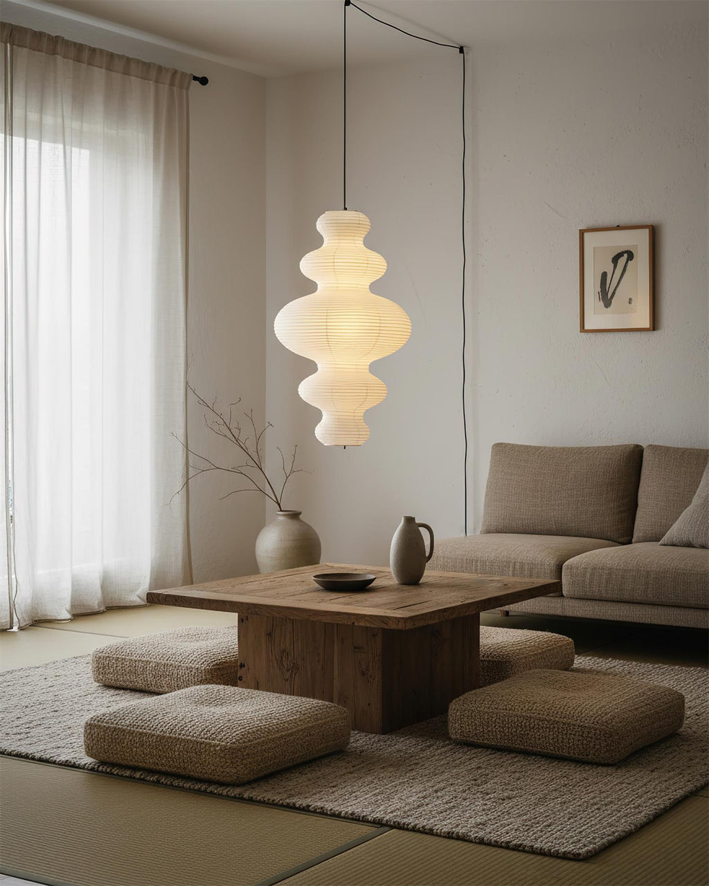 Akari Juni Rice Paper Plug-In Pendant Light