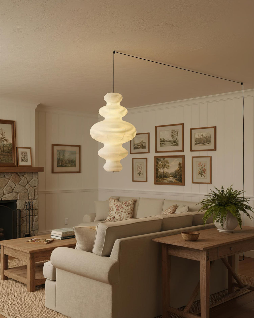 Akari Juni Rice Paper Plug-In Pendant Light
