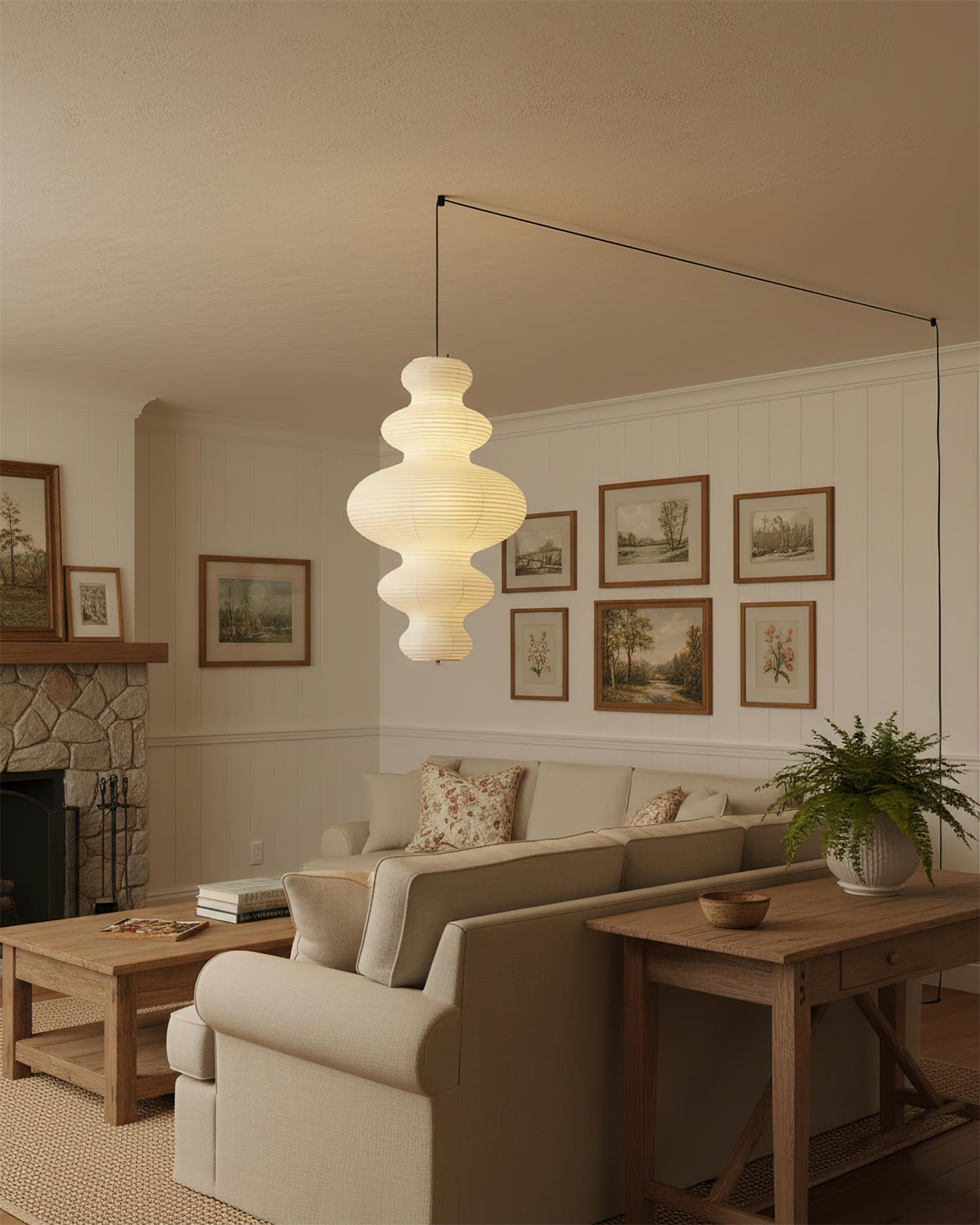 Akari Juni Rice Paper Plug-In Pendant Light