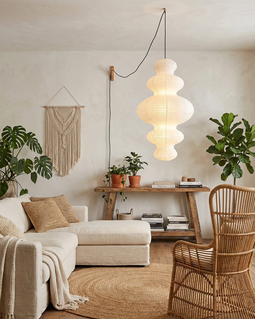 Akari Juni Rice Paper Plug-In Pendant Light