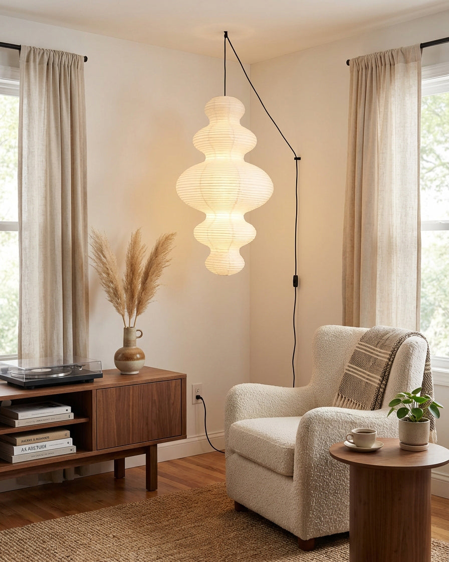 Akari Juni Rice Paper Plug-In Pendant Light