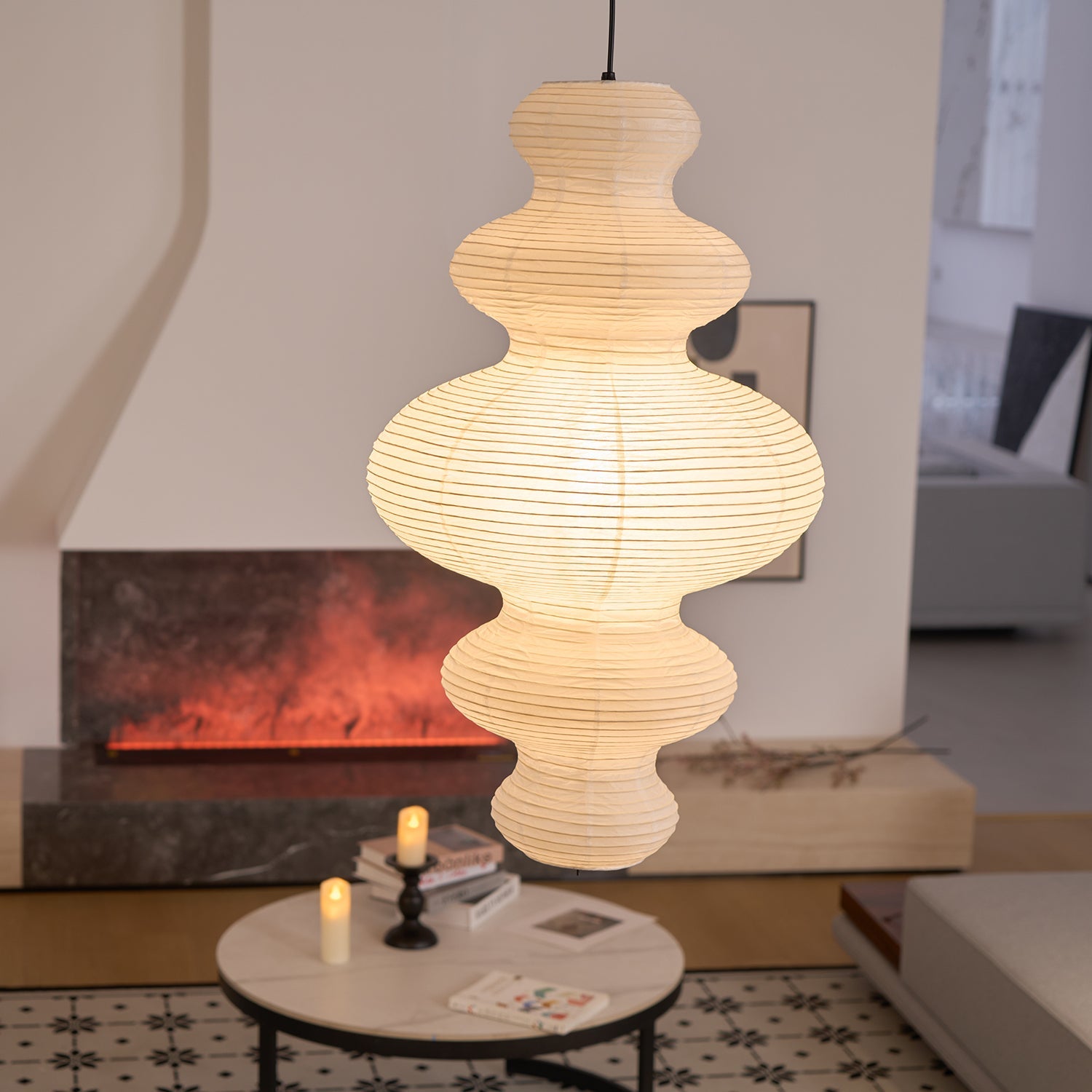Akari Juni Rice Paper Plug-In Pendant Light