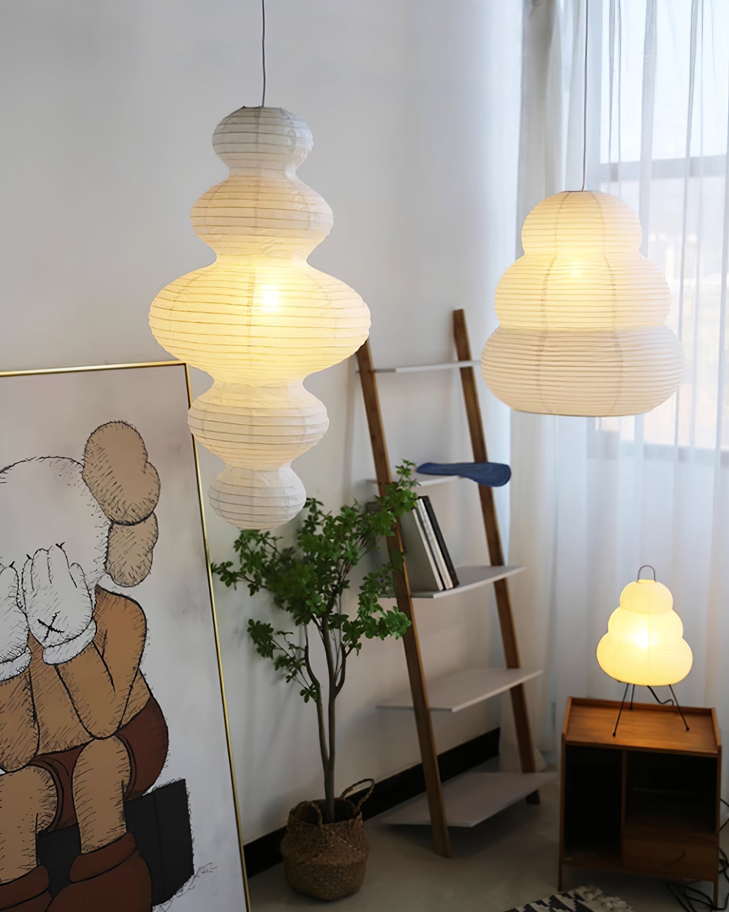 Akari Juni Rice Paper Plug-In Pendant Light