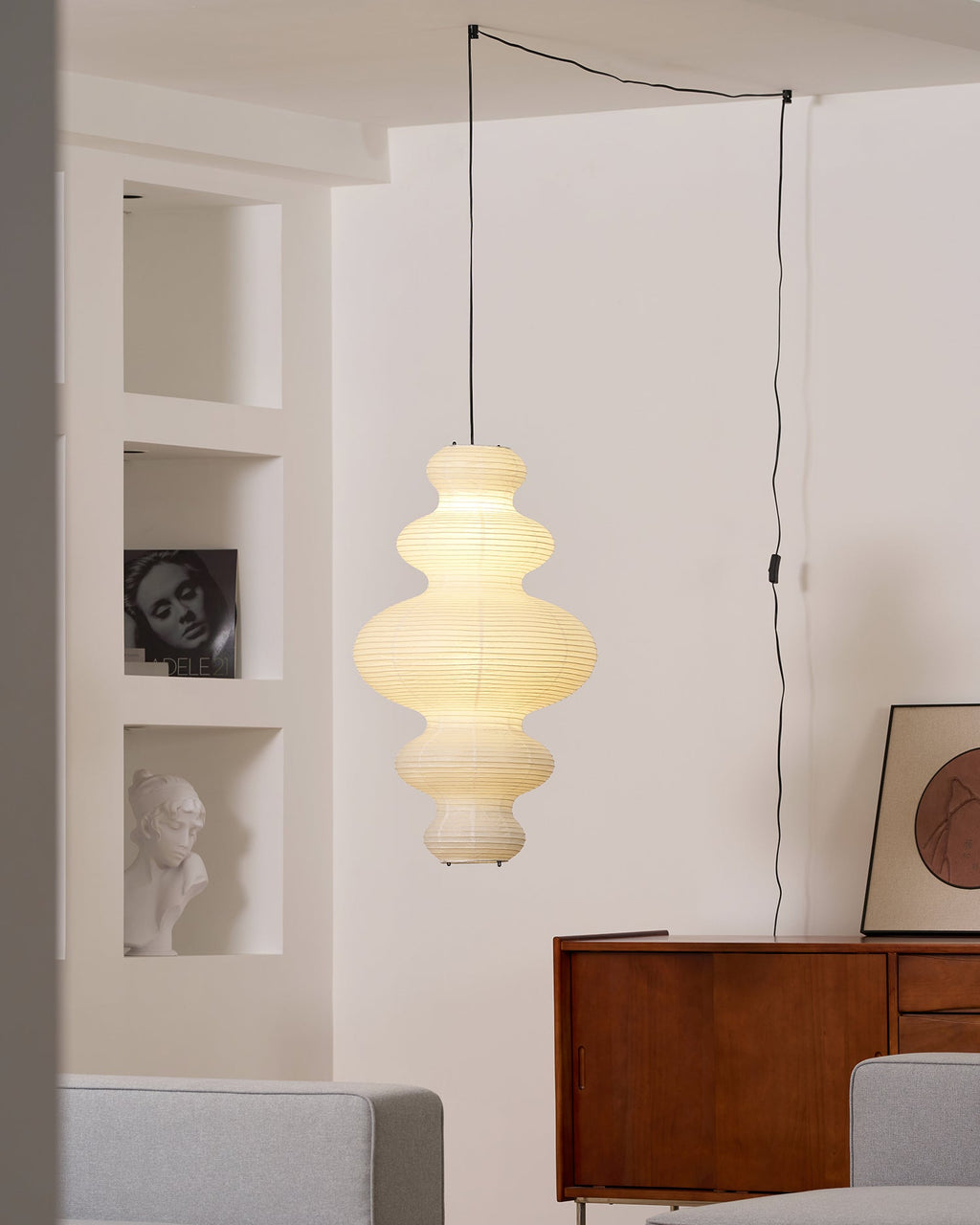Akari Juni Rice Paper Plug-In Pendant Light