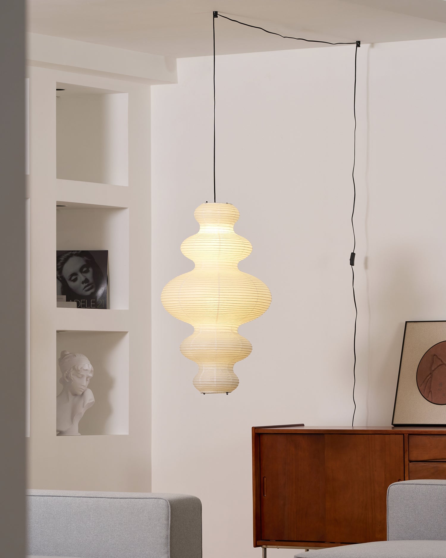 Akari Juni Rice Paper Plug-In Pendant Light