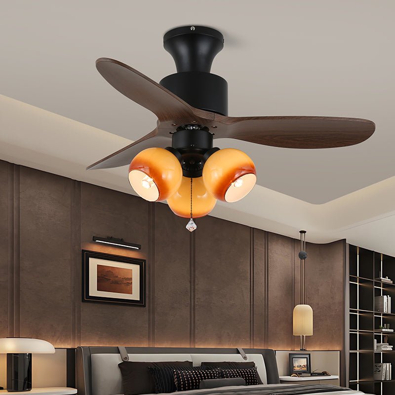Walnut Amber Glass Fan Light Fixture