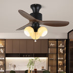 Walnut Amber Glass Fan Light Fixture