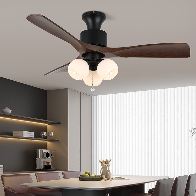 Walnut Amber Glass Fan Light Fixture
