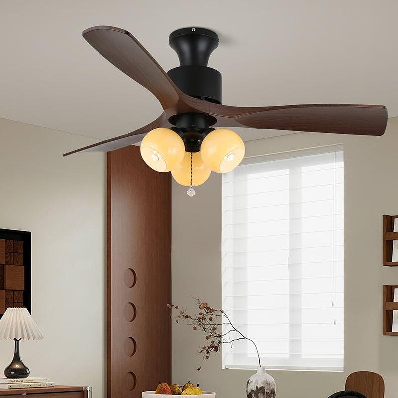 Walnut Amber Glass Fan Light Fixture
