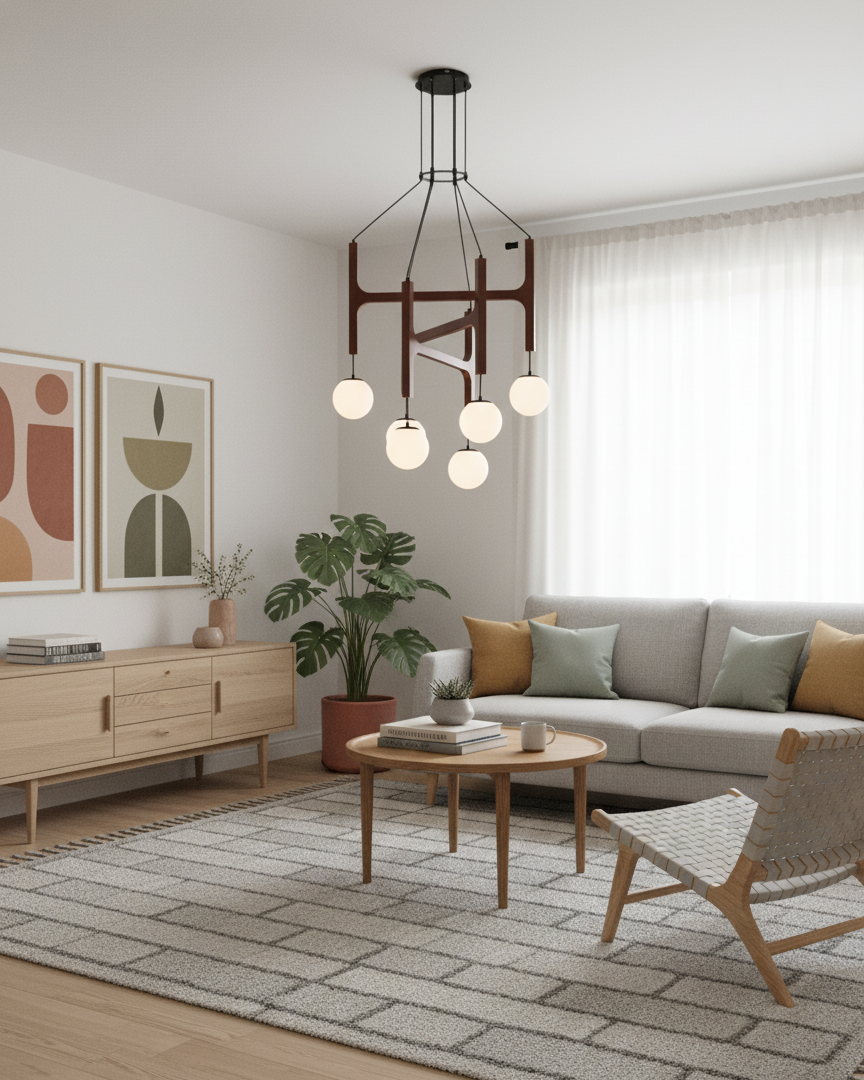 Astra Wood & Glass Globe Chandelier