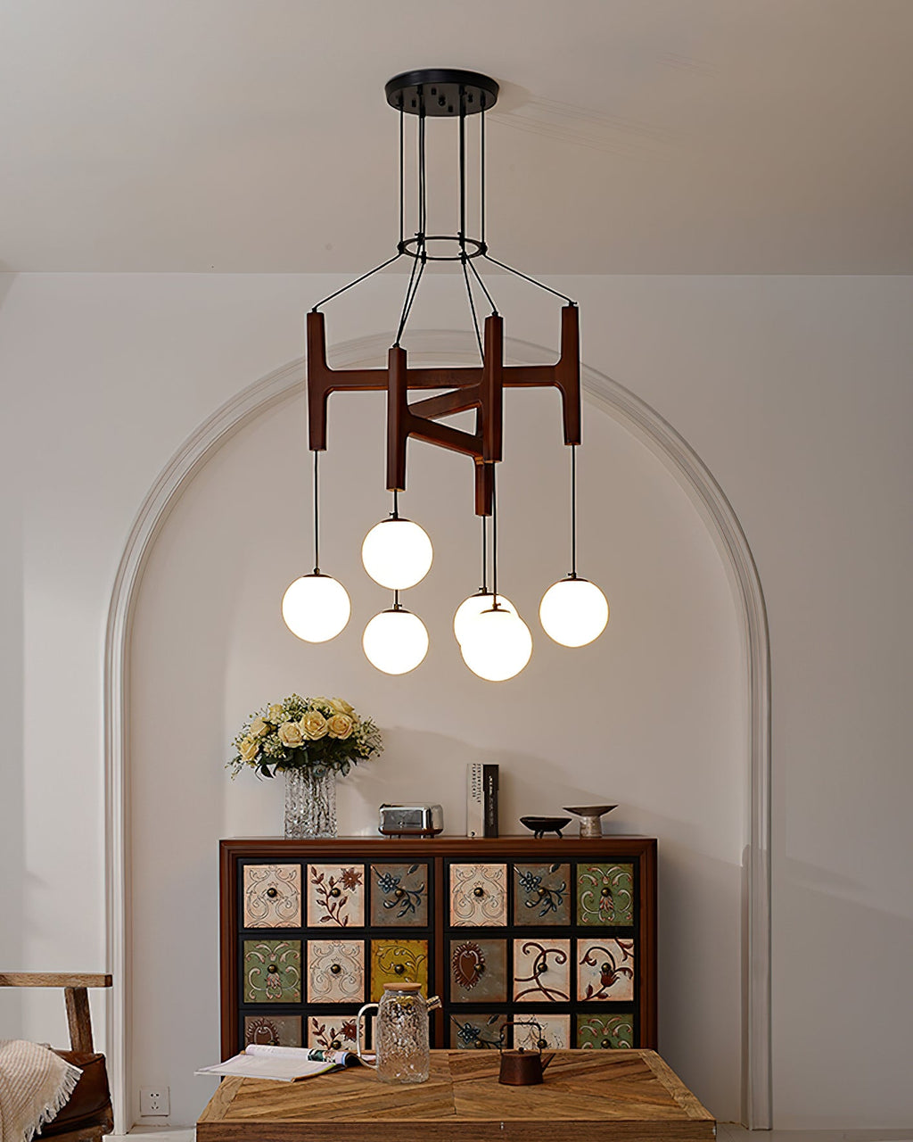 Astra Wood & Glass Globe Chandelier