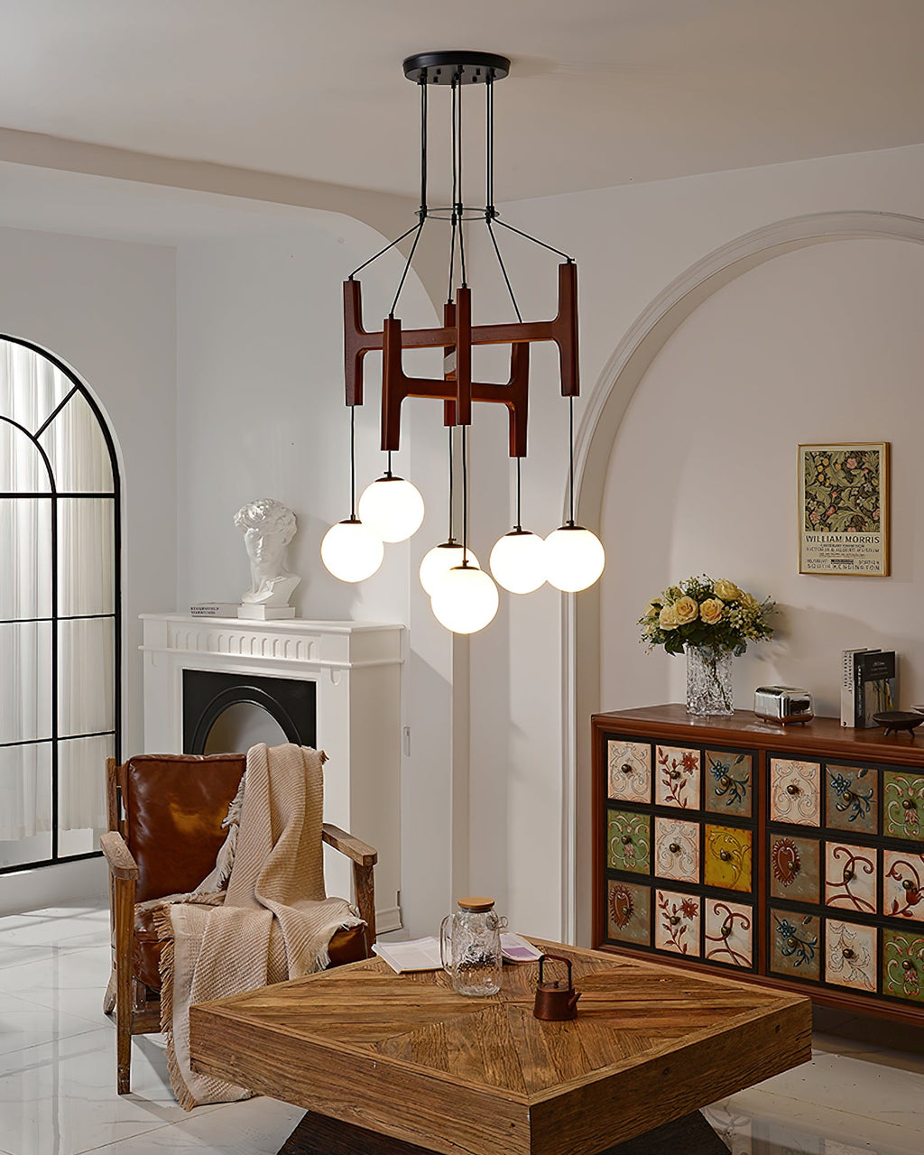 Astra Wood & Glass Globe Chandelier