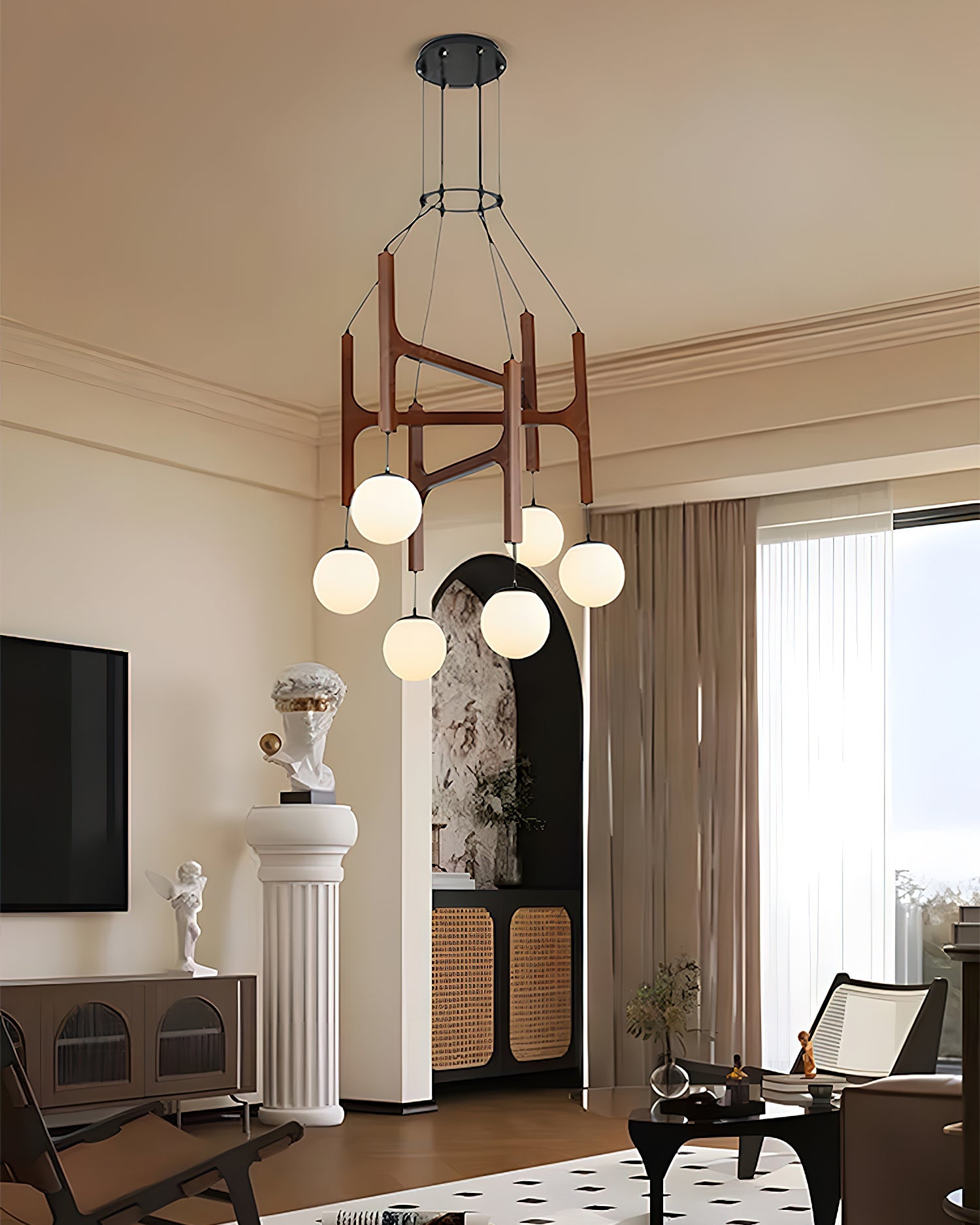 Astra Wood & Glass Globe Chandelier