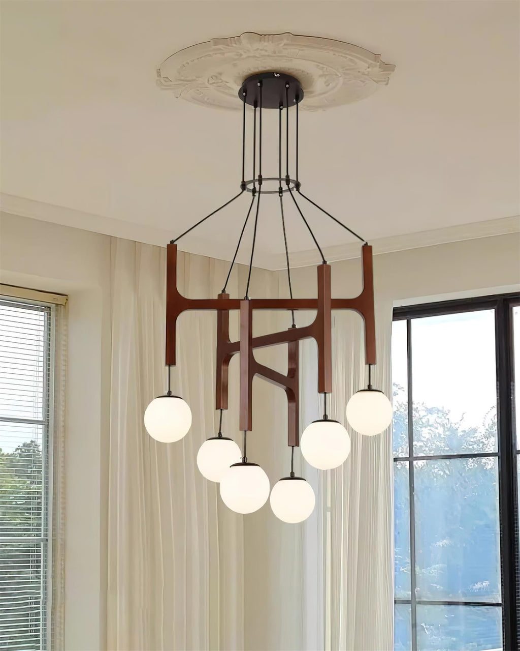 Astra Wood & Glass Globe Chandelier