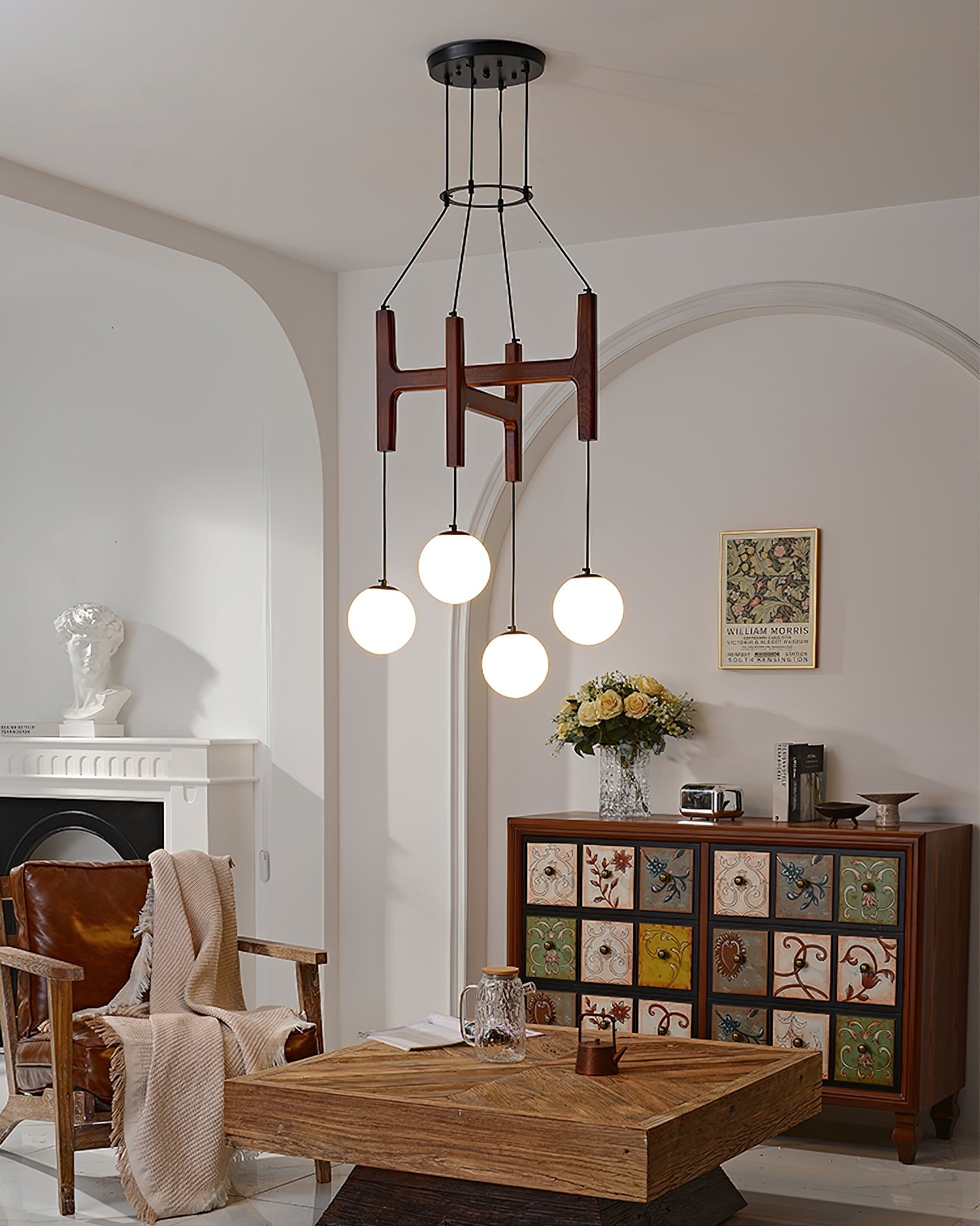 Astra Wood & Glass Globe Chandelier