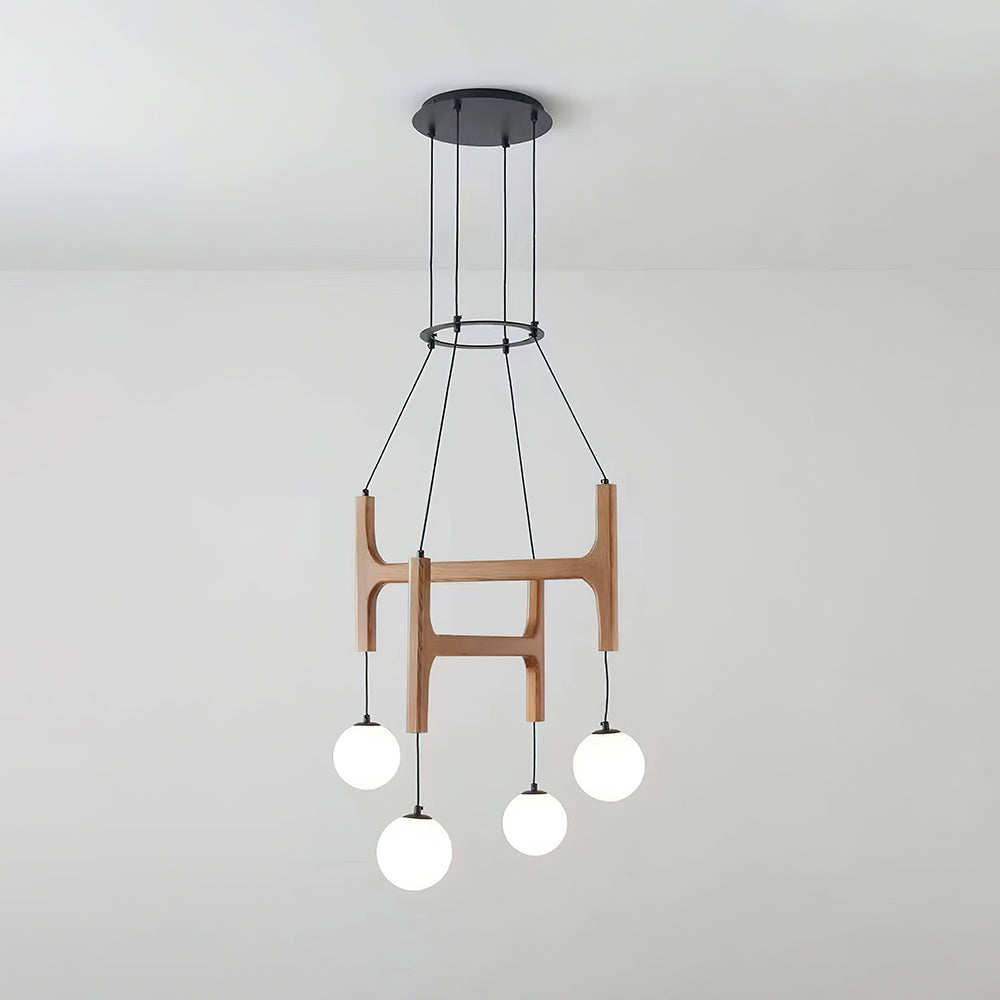 Astra Wood & Glass Globe Chandelier