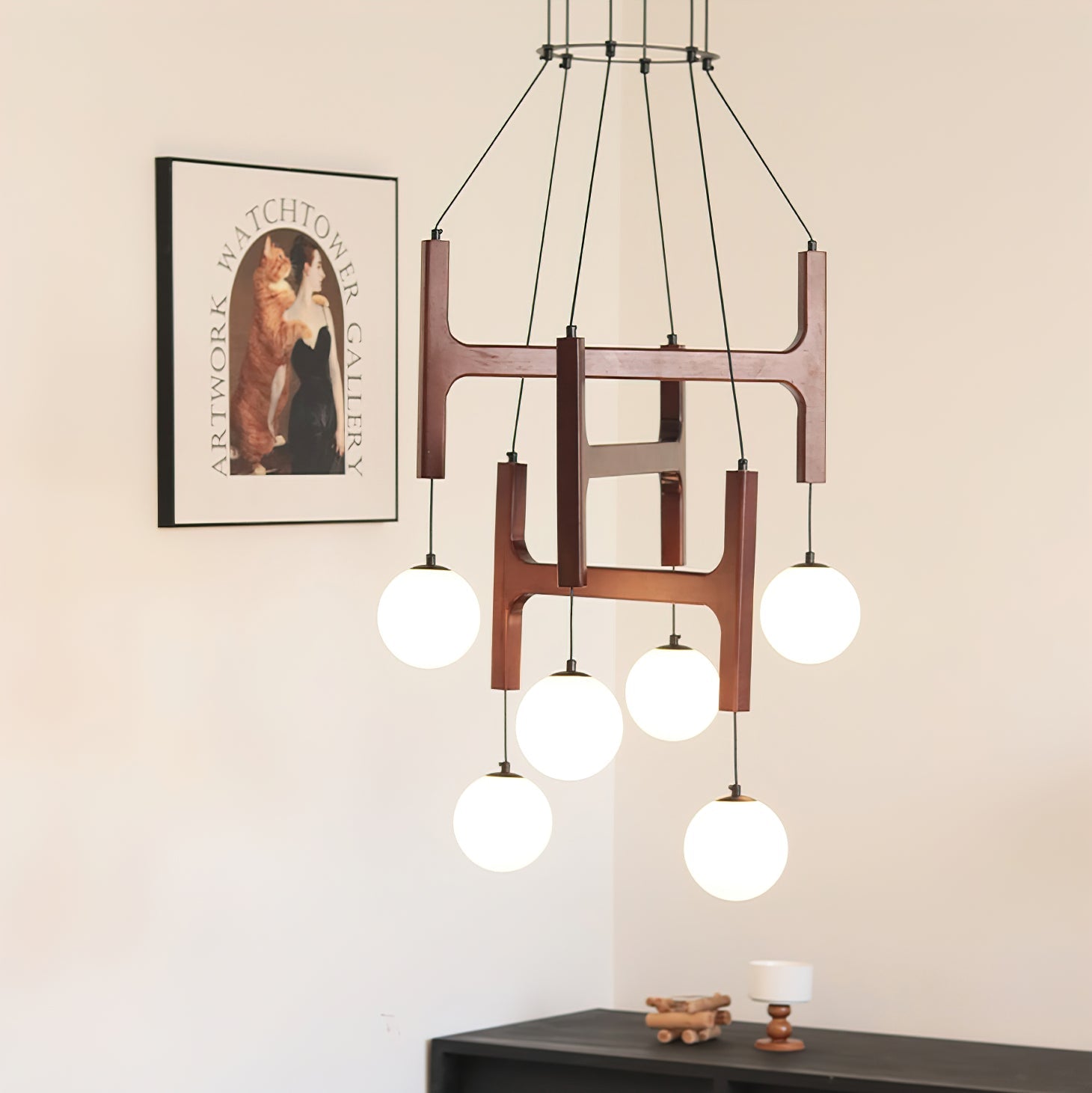 Astra Wood & Glass Globe Chandelier