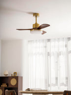 Aurevo Brushed Brass Wood Blade Ceiling Fan Light