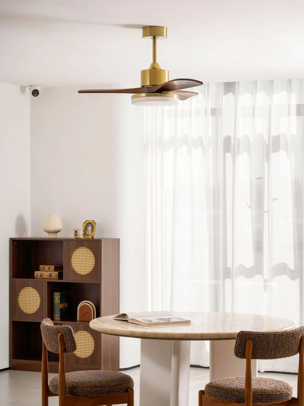 Aurevo Brushed Brass Wood Blade Ceiling Fan Light