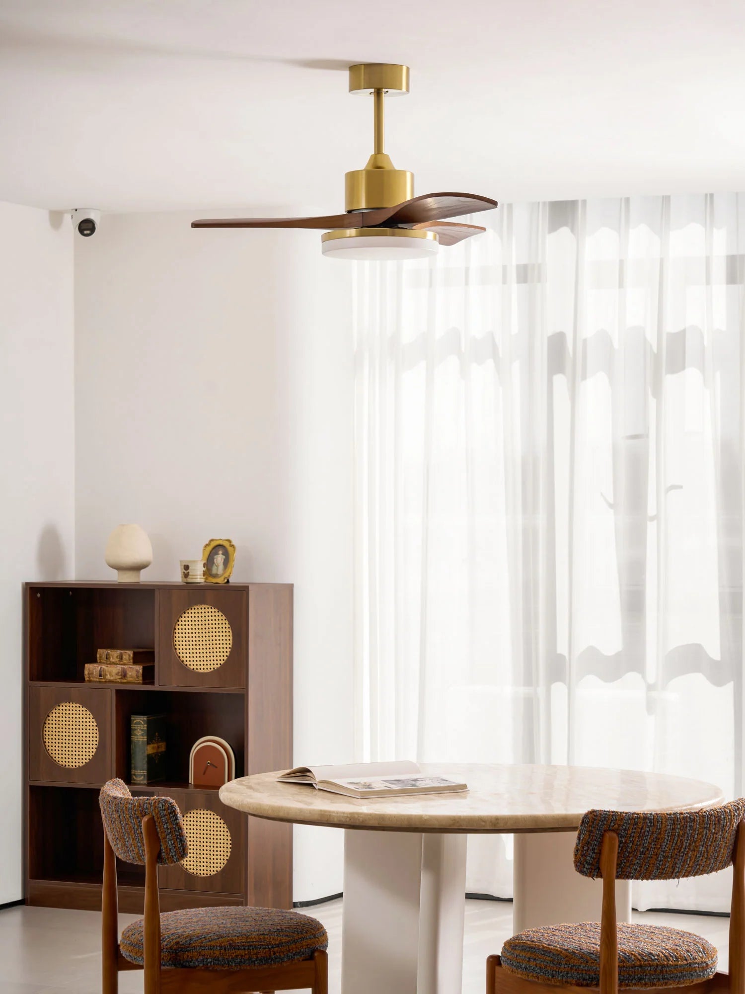 Aurevo Brushed Brass Wood Blade Ceiling Fan Light