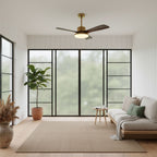 Aurevo Brushed Brass Wood Blade Ceiling Fan Light