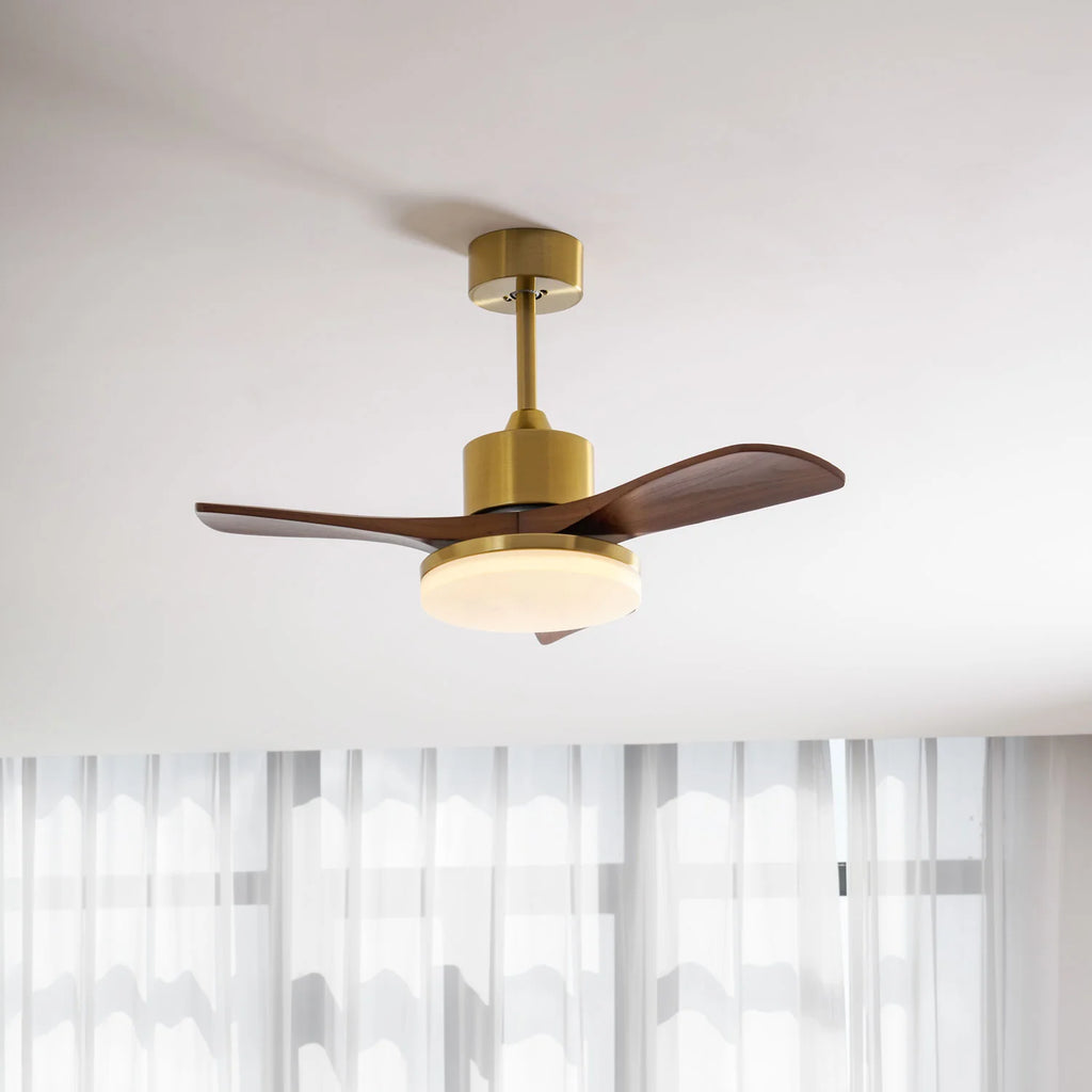 Aurevo Brushed Brass Wood Blade Ceiling Fan Light