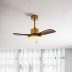 Aurevo Brushed Brass Wood Blade Ceiling Fan Light