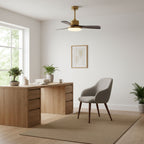 Aurevo Brushed Brass Wood Blade Ceiling Fan Light