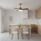 Aurevo Brushed Brass Wood Blade Ceiling Fan Light
